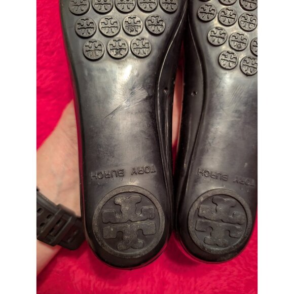 Tory Burch Black Jelly Ballet Flats Pom Pom Gem Embellished Shoes Women’s 7.5 - Picture 8 of 9